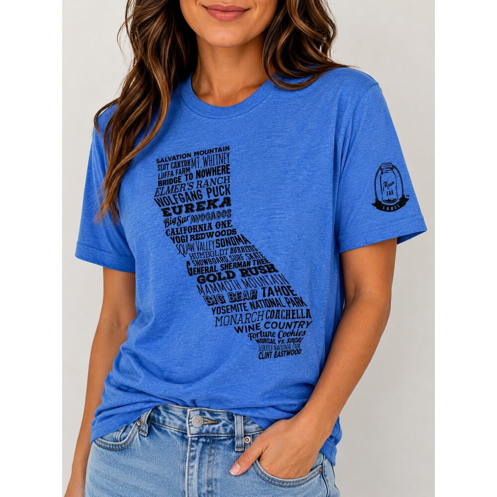 Mason Jar Label California State Word Art Unisex Graphic T Shirt  XS   MED